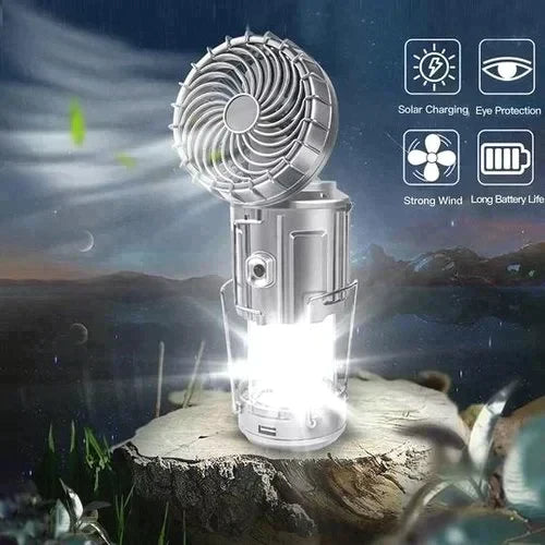 Portable Solar Powered Camping Lantern with Fan for Outdoor