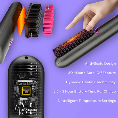 💁‍♀️Wireless Ceramic Hair Straightening Comb – Fast Heating, Anti-Frizz & Tangle-Free Design ✨
