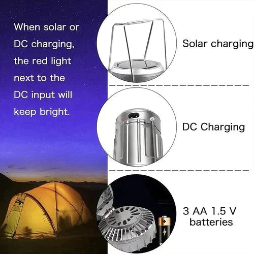 Portable Solar Powered Camping Lantern with Fan for Outdoor