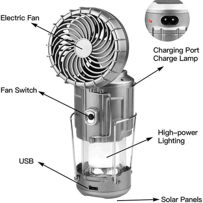 Portable Solar Powered Camping Lantern with Fan for Outdoor